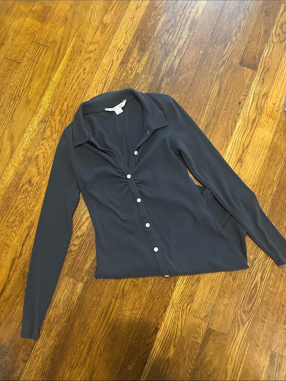American Eagle Outfitters Long Sleeve Button-Up Dress in Charcoal